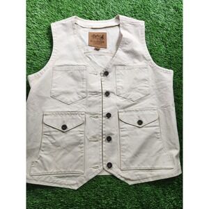 Schaefer Outfitter Vest Mens M White Canvas Button Front Western Pockets Ranch